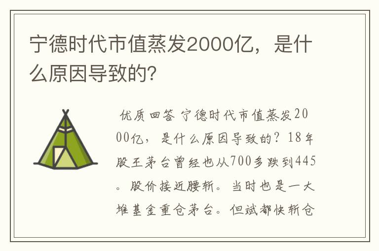 宁德时代市值蒸发2000亿,是什么原因导致的?