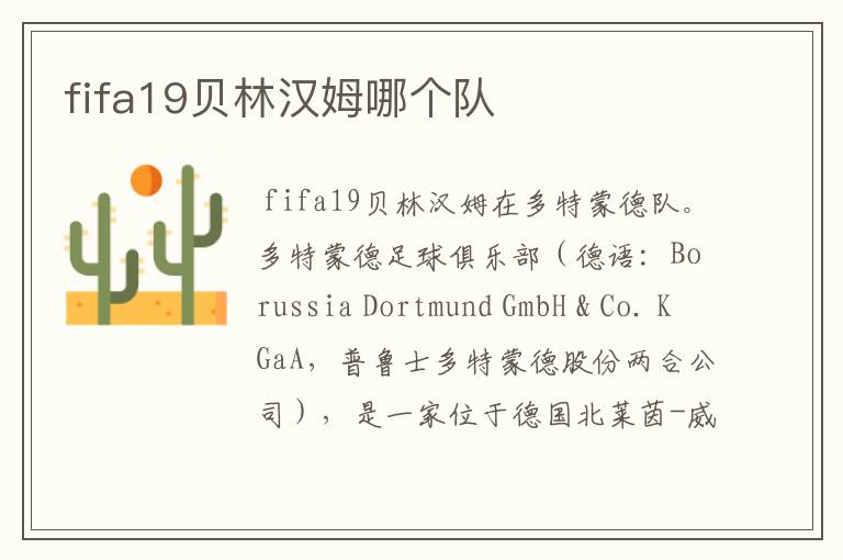 fifa19贝林汉姆哪个队