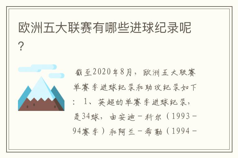 欧洲五大联赛有哪些进球纪录呢?
