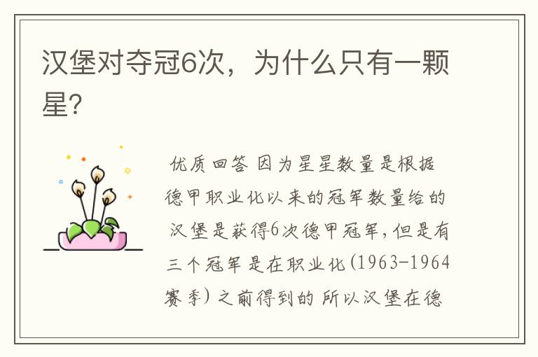 汉堡对夺冠6次,为什么只有一颗星?