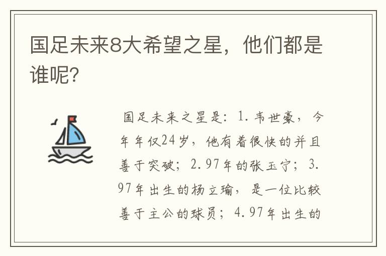 国足未来8大希望之星,他们都是谁呢?