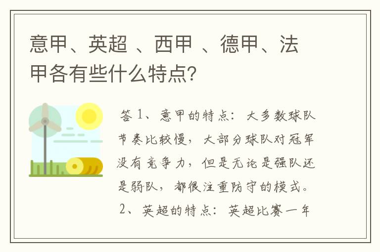 意甲、英超 、西甲 、德甲、法甲各有些什么特点?
