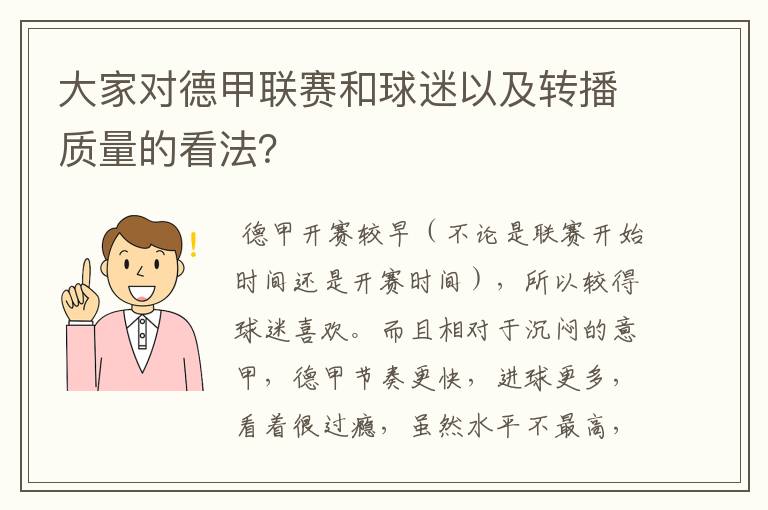 大家对德甲联赛和球迷以及转播质量的看法?