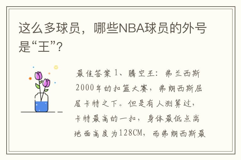 这么多球员,哪些NBA球员的外号是“王”?