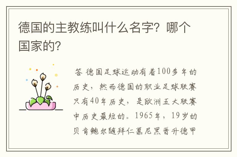 德国的主教练叫什么名字?哪个国家的?
