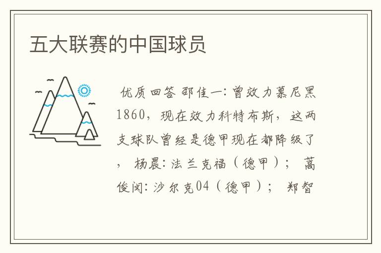 五大联赛的中国球员
