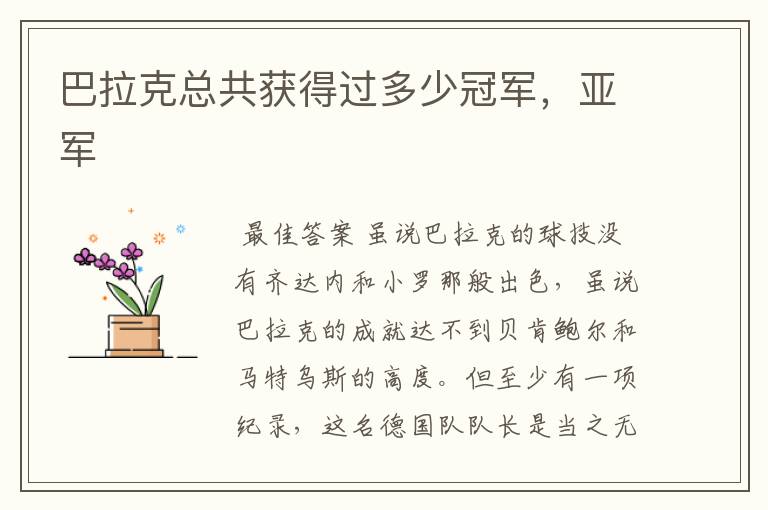 巴拉克总共获得过多少冠军,亚军
