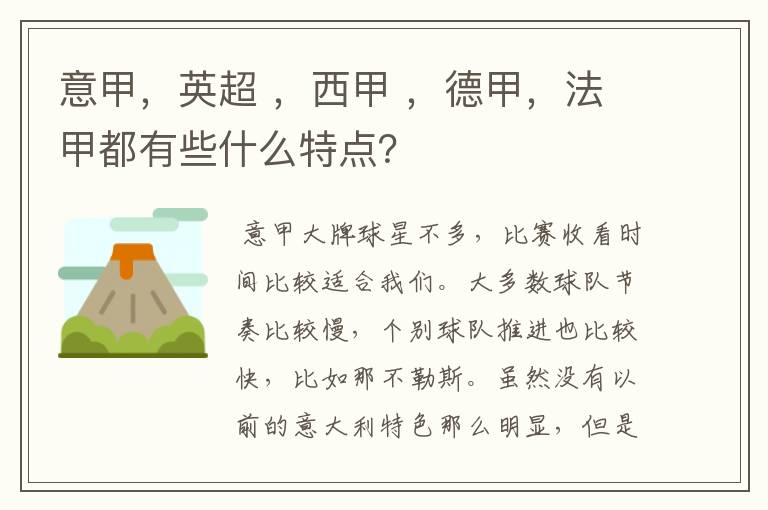 意甲,英超 ,西甲 ,德甲,法甲都有些什么特点?