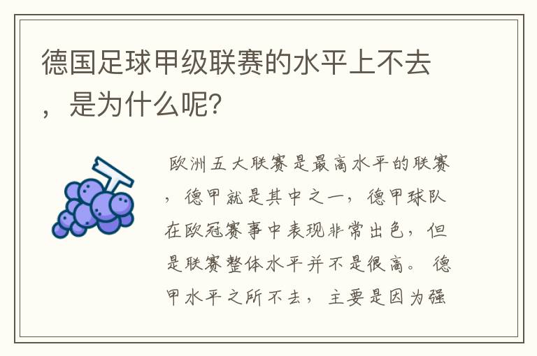 德国足球甲级联赛的水平上不去,是为什么呢?