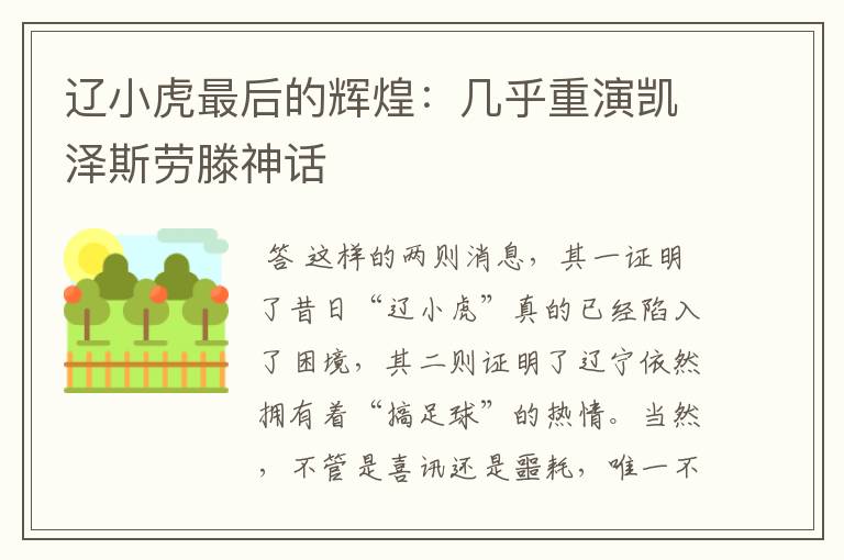 辽小虎最后的辉煌:几乎重演凯泽斯劳滕神话