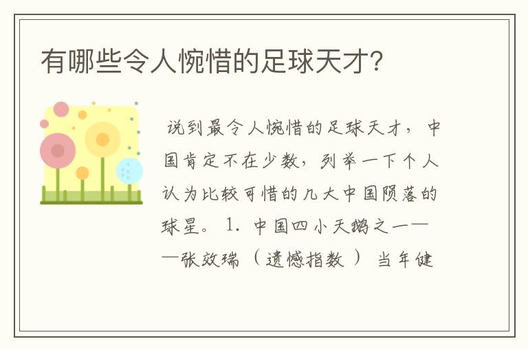 有哪些令人惋惜的足球天才?