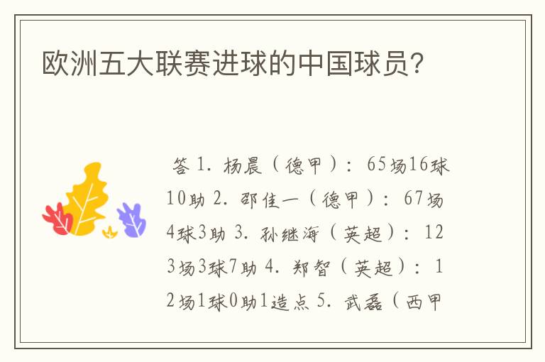 欧洲五大联赛进球的中国球员?