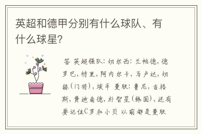 英超和德甲分别有什么球队、有什么球星?