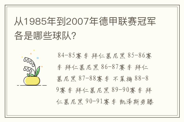 从1985年到2007年德甲联赛冠军各是哪些球队?