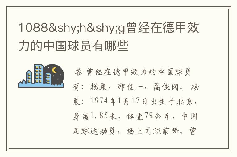 1088hg曾经在德甲效力的中国球员有哪些