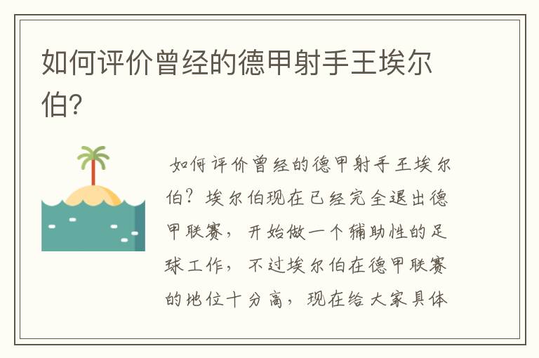 如何评价曾经的德甲射手王埃尔伯?