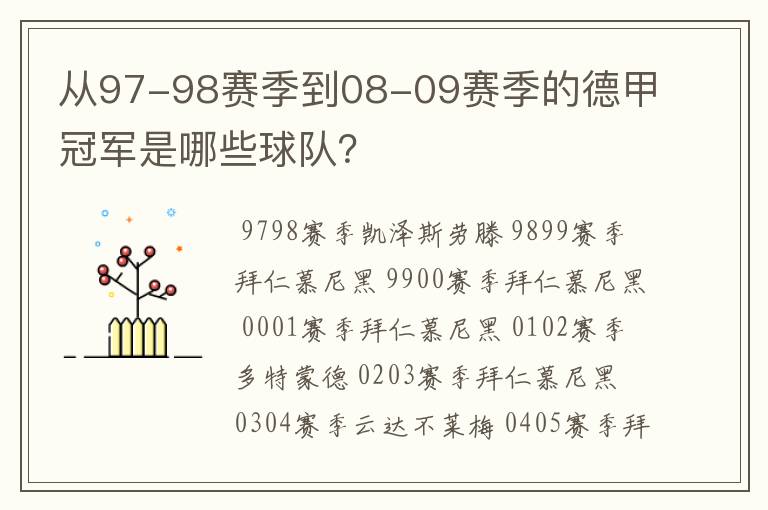 从97-98赛季到08-09赛季的德甲冠军是哪些球队?