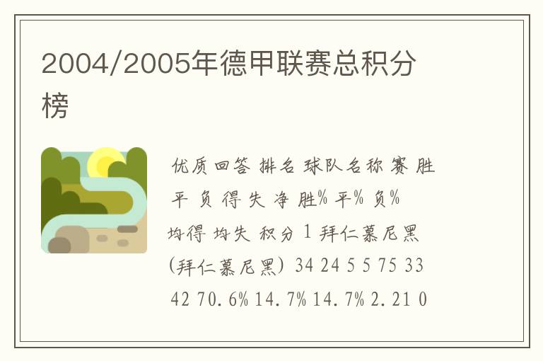2004/2005年德甲联赛总积分榜