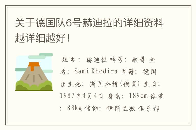 关于德国队6号赫迪拉的详细资料越详细越好!