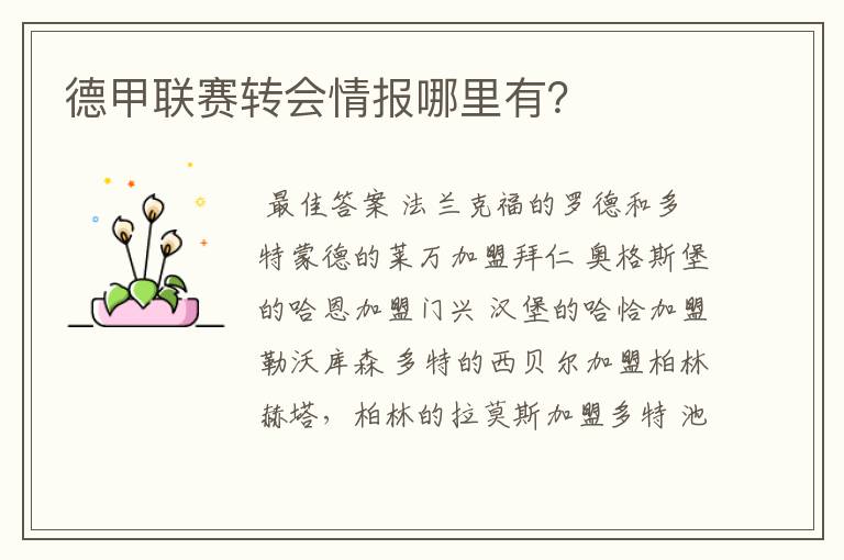 德甲联赛转会情报哪里有?