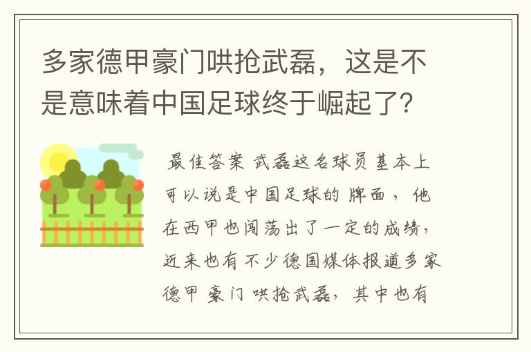 多家德甲豪门哄抢武磊,这是不是意味着中国足球终于崛起了?