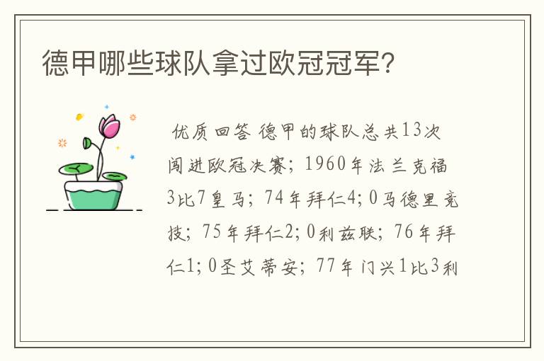 德甲哪些球队拿过欧冠冠军?