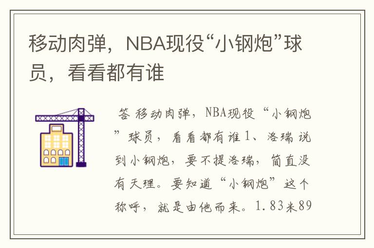 移动肉弹,NBA现役“小钢炮”球员,看看都有谁