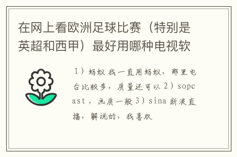 在网上看欧洲足球比赛(特别是英超和西甲)最好用哪种电视软件呢?