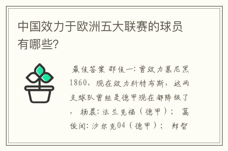 中国效力于欧洲五大联赛的球员有哪些?