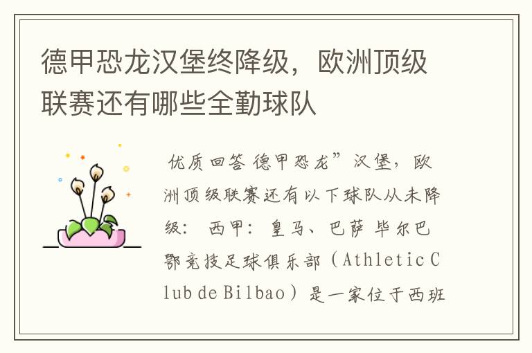 德甲恐龙汉堡终降级,欧洲顶级联赛还有哪些全勤球队