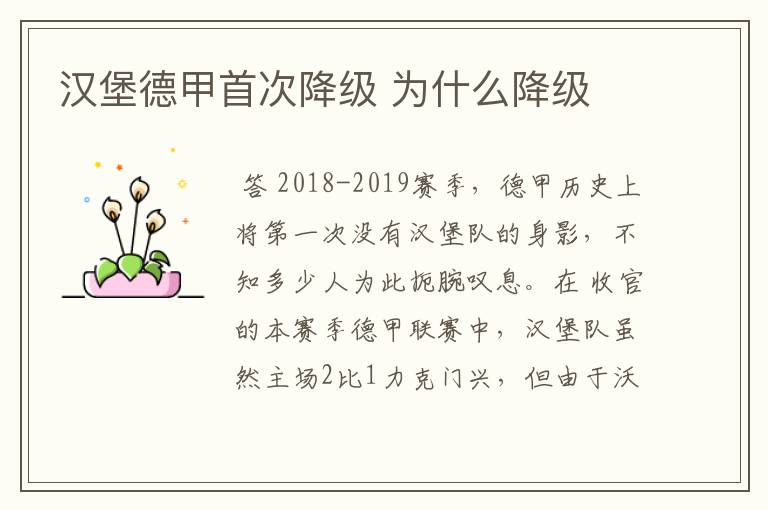汉堡德甲首次降级 为什么降级