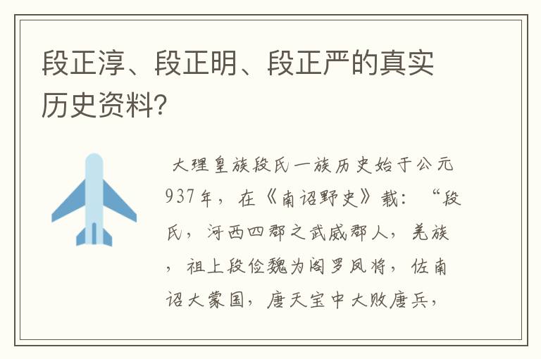 段正淳、段正明、段正严的真实历史资料?