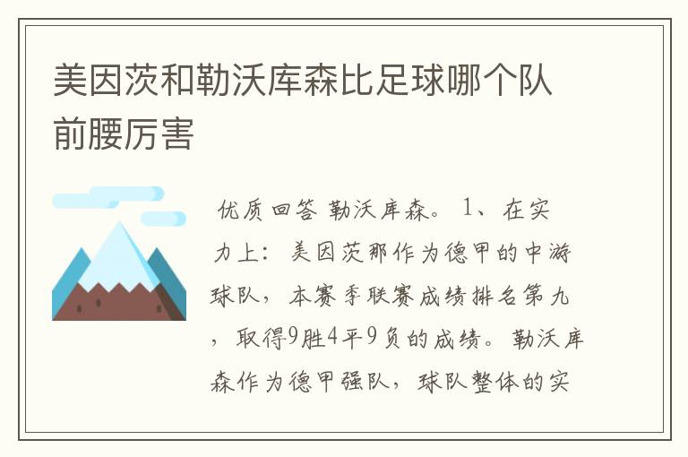 美因茨和勒沃库森比足球哪个队前腰厉害
