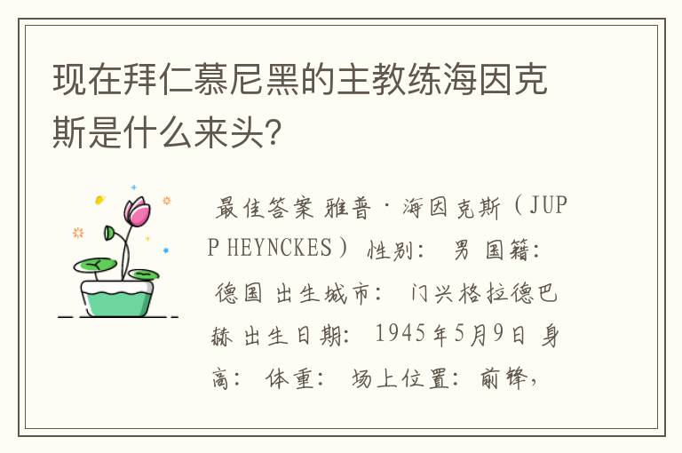 现在拜仁慕尼黑的主教练海因克斯是什么来头?