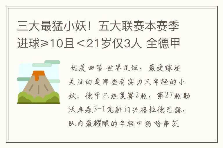 三大最猛小妖!五大联赛本赛季进球≥10且<21岁仅3人 全德甲制造