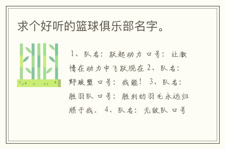 求个好听的篮球俱乐部名字。
