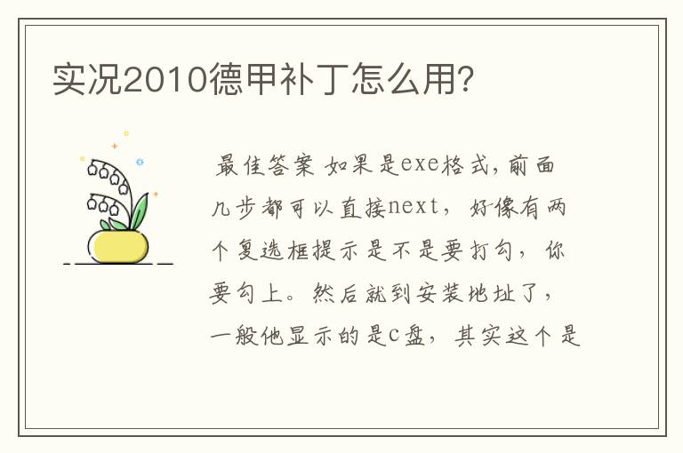 实况2010德甲补丁怎么用?