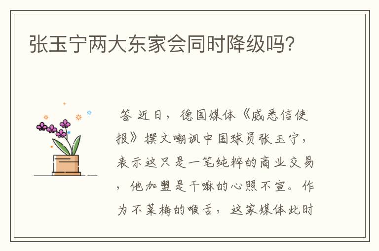 张玉宁两大东家会同时降级吗?