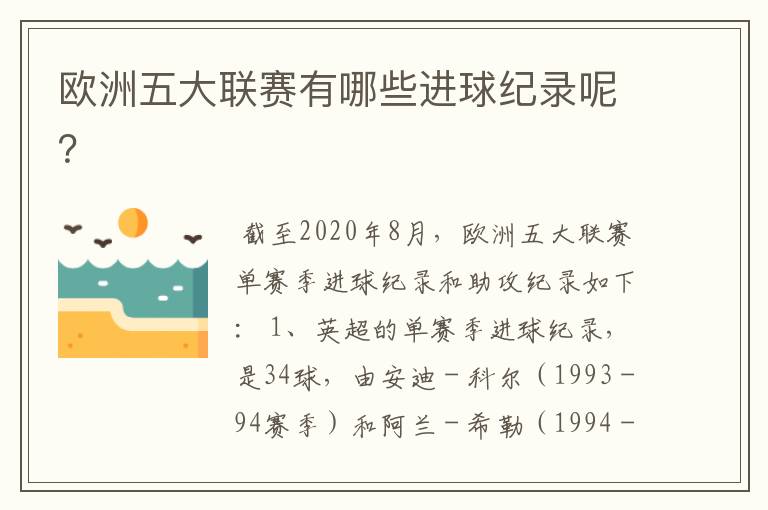 欧洲五大联赛有哪些进球纪录呢?