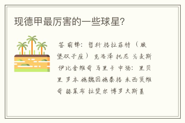 现德甲最厉害的一些球星?