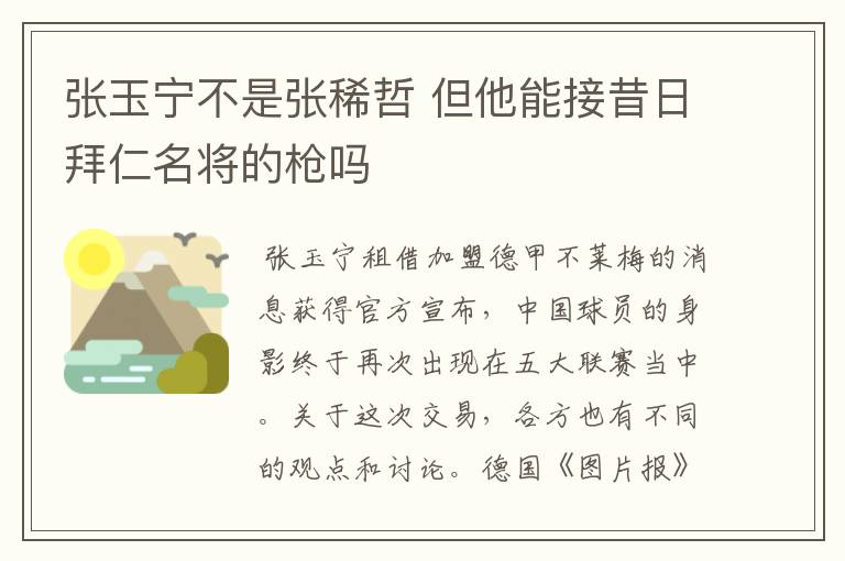 张玉宁不是张稀哲 但他能接昔日拜仁名将的枪吗