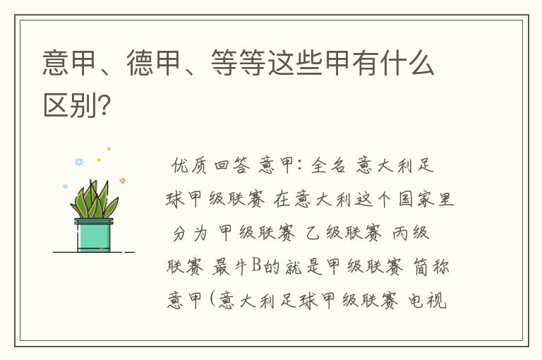 意甲、德甲、等等这些甲有什么区别?