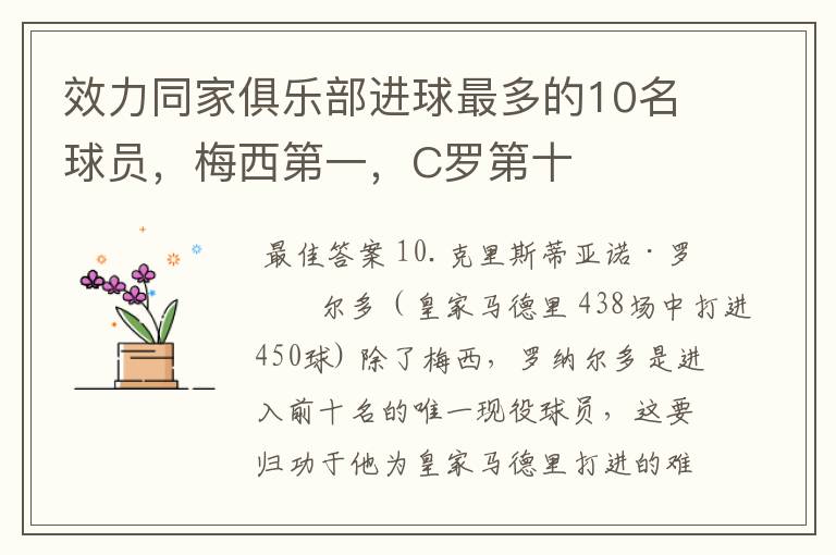 效力同家俱乐部进球最多的10名球员,梅西第一,C罗第十