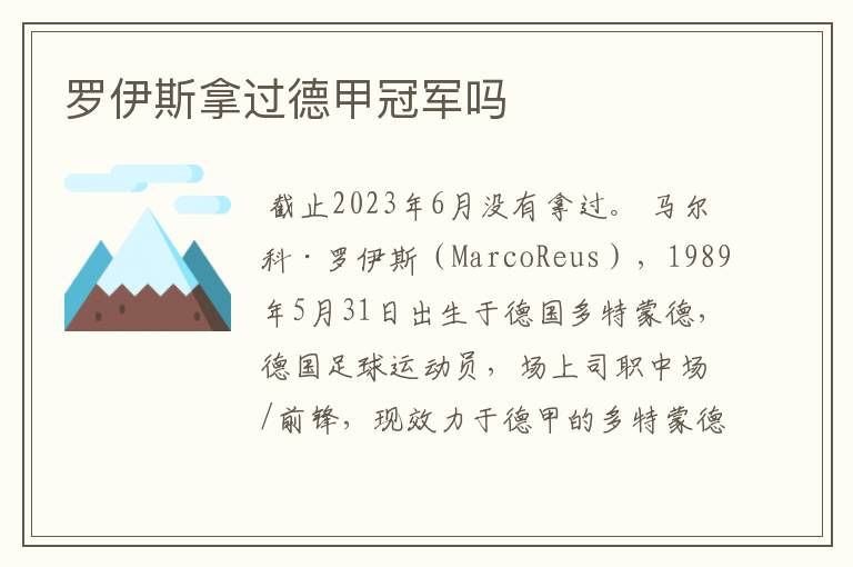 罗伊斯拿过德甲冠军吗