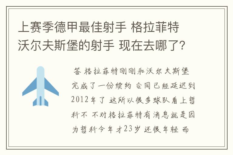 上赛季德甲最佳射手 格拉菲特 沃尔夫斯堡的射手 现在去哪了?
