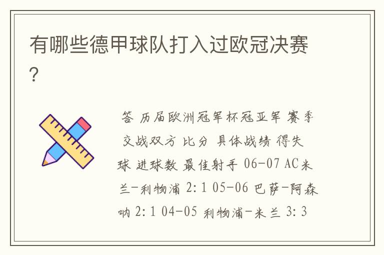 有哪些德甲球队打入过欧冠决赛?