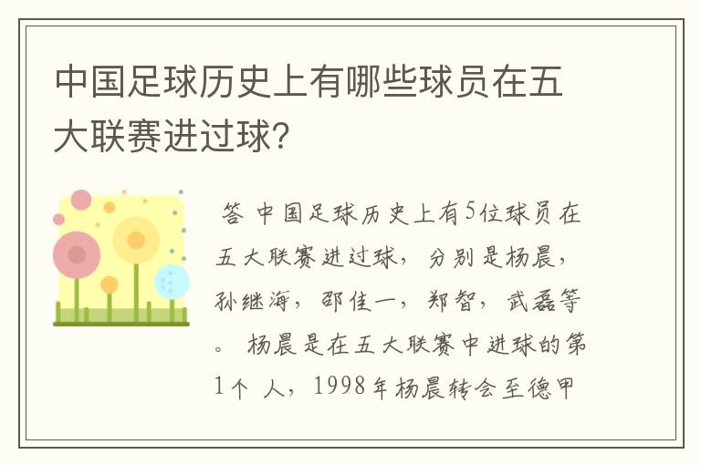 中国足球历史上有哪些球员在五大联赛进过球?