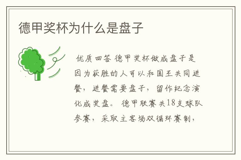 德甲奖杯为什么是盘子