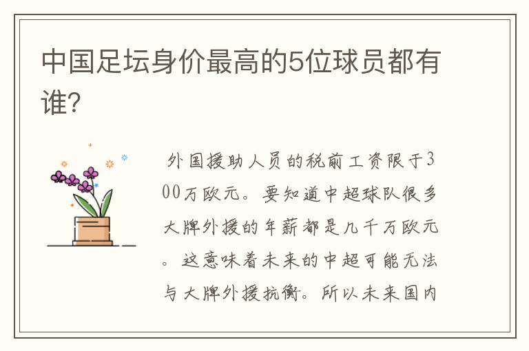 中国足坛身价最高的5位球员都有谁?