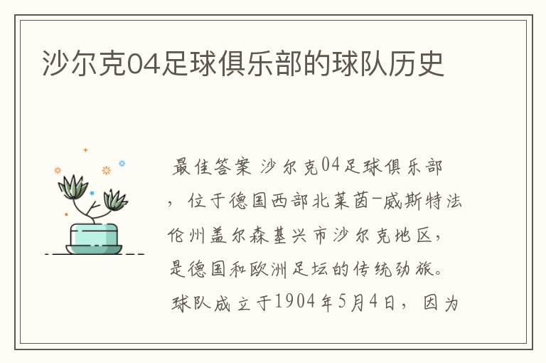 沙尔克04足球俱乐部的球队历史